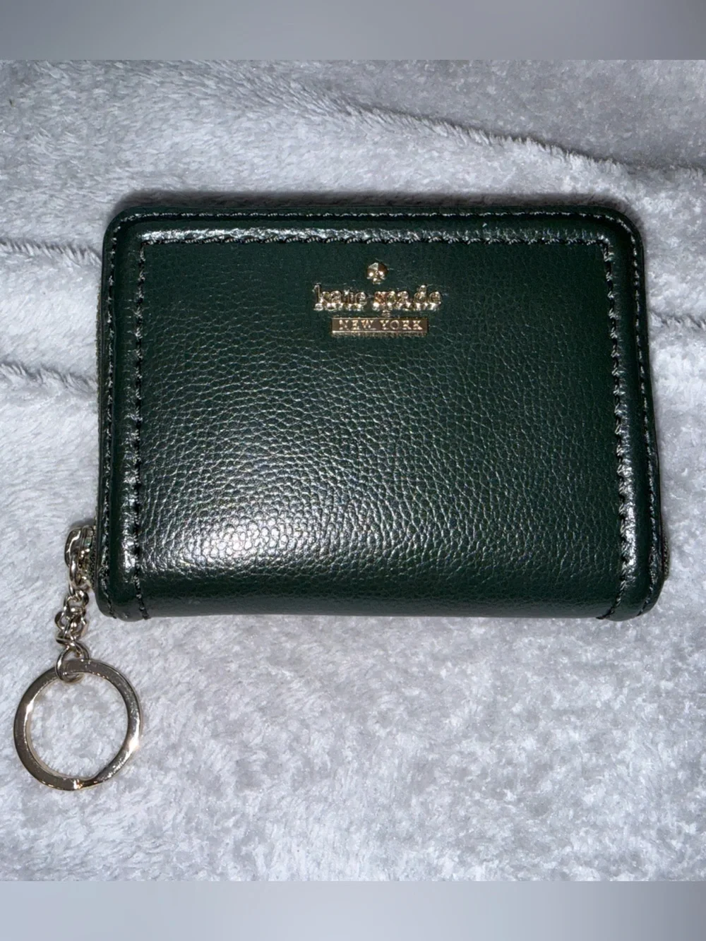 Kate Spade New York Green Leather Zip Wallet Keychain / Card Holder